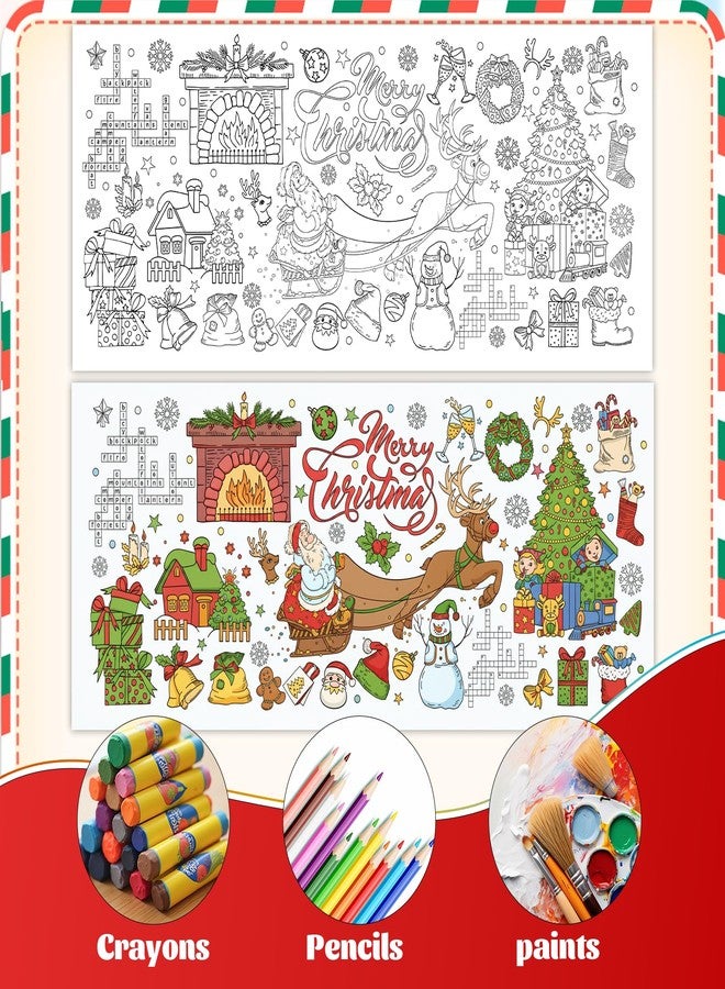 Zharkoo Christmas Coloring Tablecloth 31×72 Inch, Large Table Cover with Santa Claus, Reindeer, Paper Drawing Poster with Christmas Tree, Snowflakes and Gift Designs, Holiday Kids Party Activity and Crafts - Image 3
